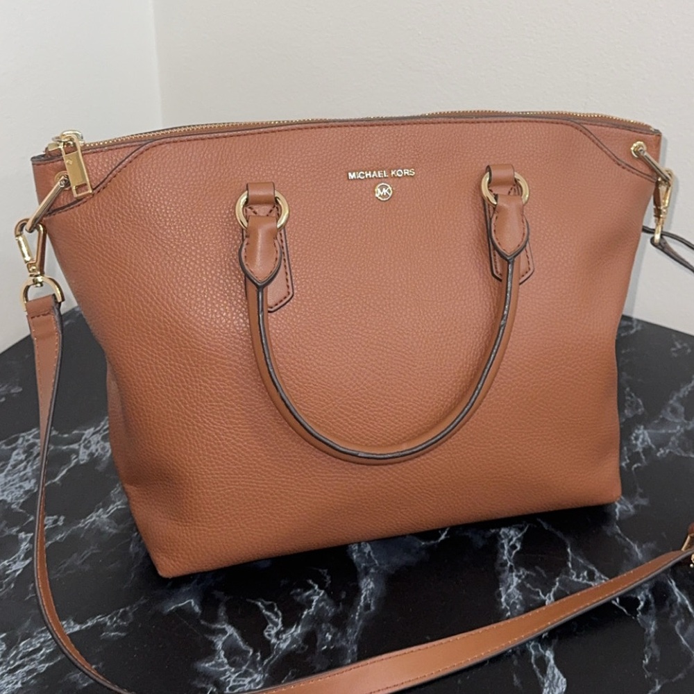 MICHAEL Michael Kors Elson Large Convertible Satchel in Brown Luggage AUTHENTIC - Picture 6 of 16